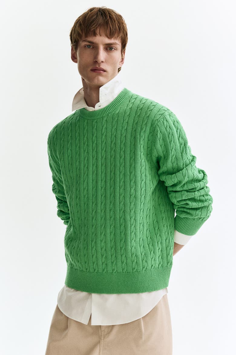 Regular Fit Cable-knit Jumper, Main, color, Green
