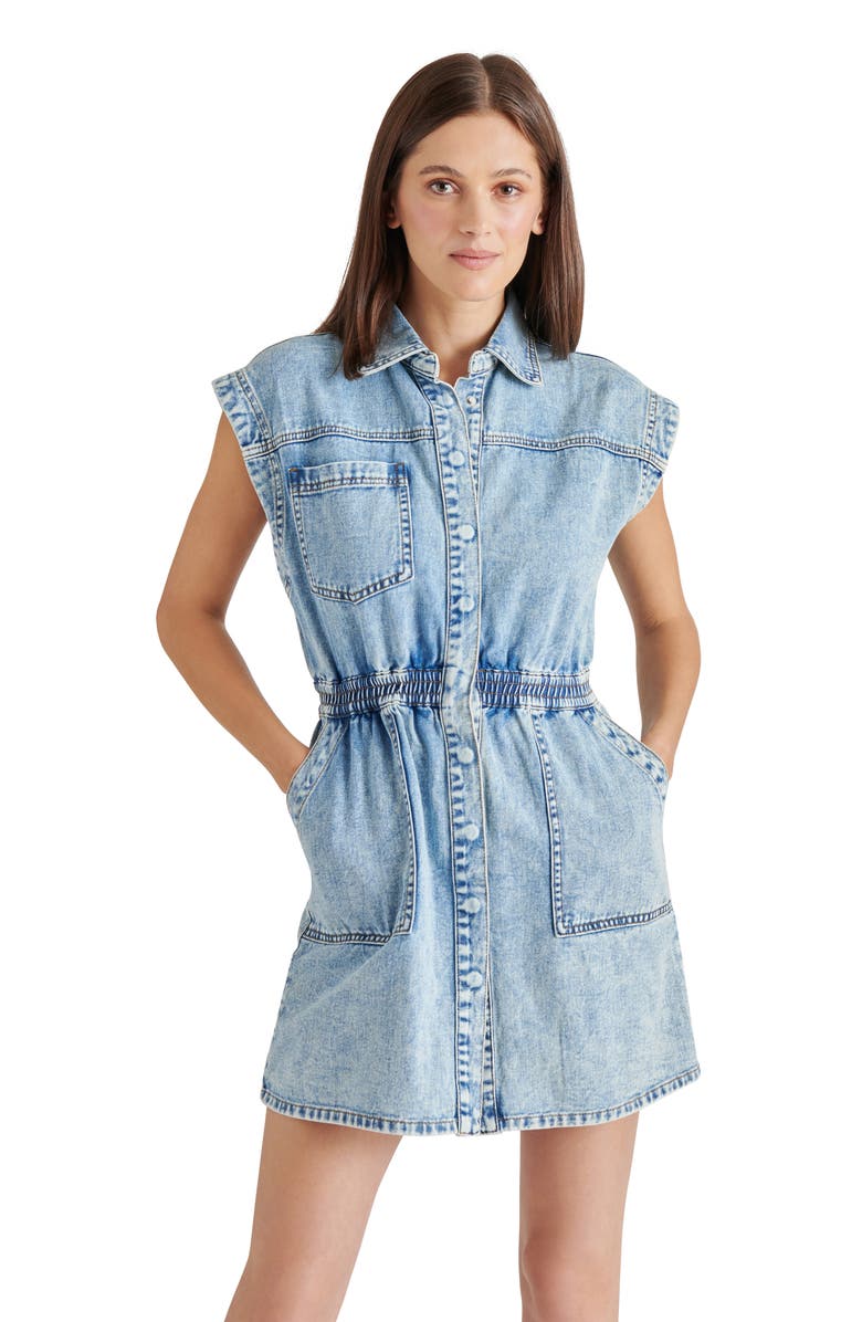 Steve Madden Robbie Denim Mini Shirtdress, Alternate, color, Mineral Blue