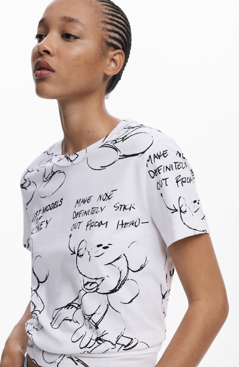 Desigual Mickey Mouse Cotton Graphic T-Shirt, Alternate, color, White