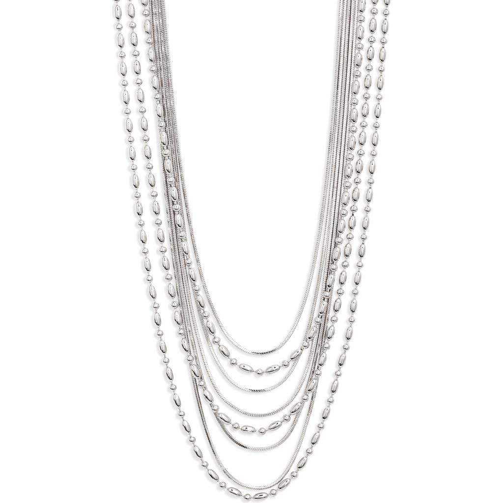 Open Edit Snake And Ball Chain Layered Necklace In Rhodium