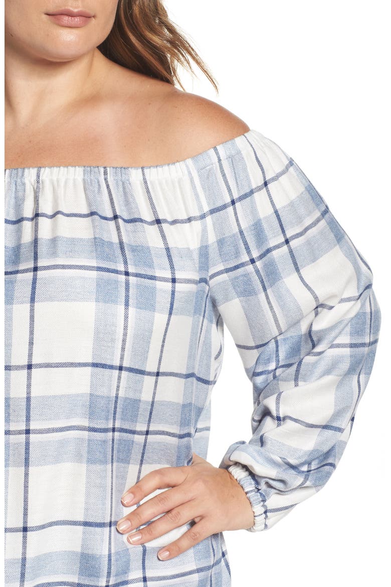 Plaid Off the Shoulder Blouse, Alternate, color, BLUE NIGHT