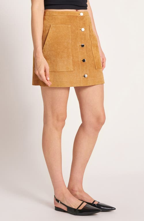 Matty M . Button Front Suede Skirt In Brown