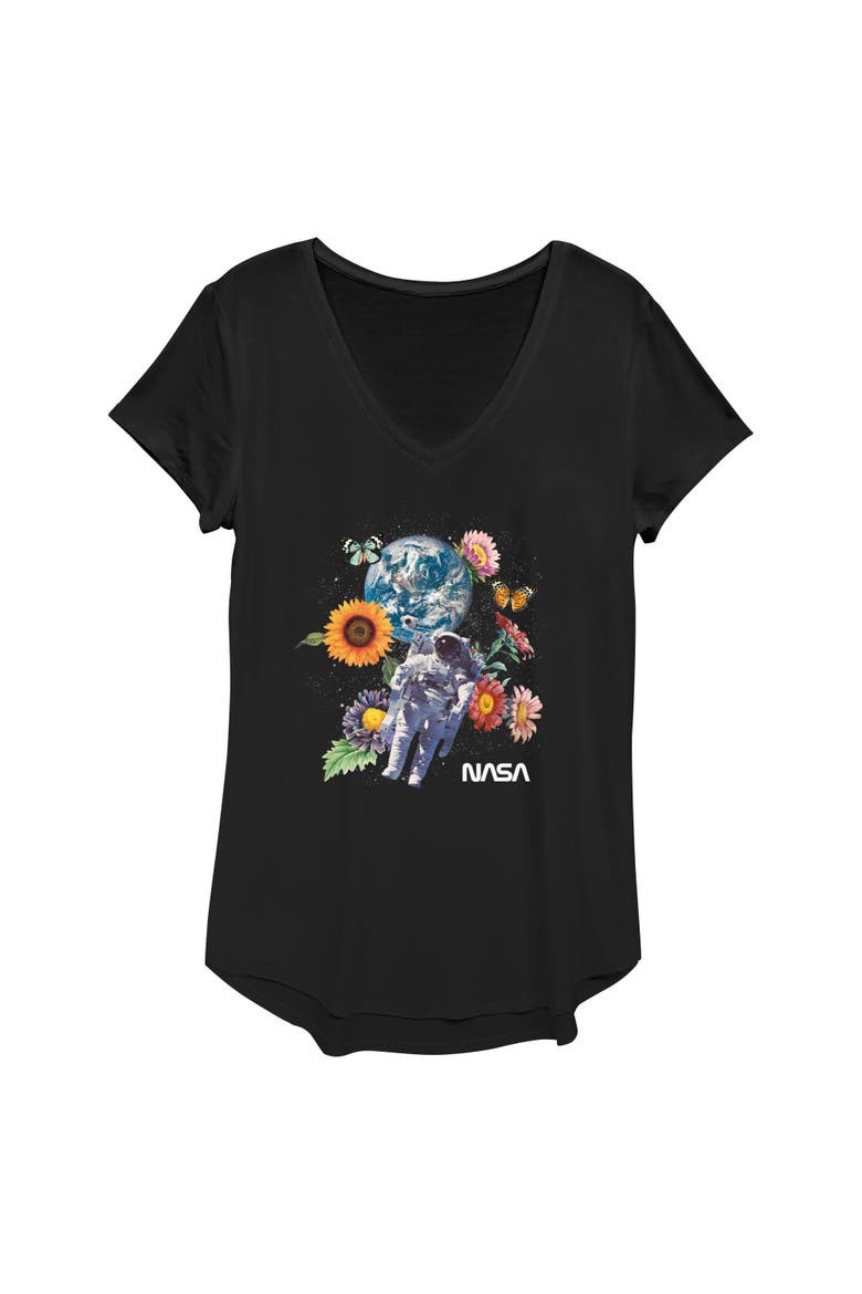 Women's NASA Floral Astronaut in Space  Graphic T-Shirt, Main, color, Black