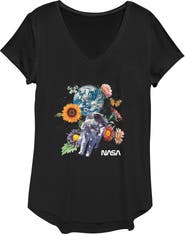 NASA Women's NASA Floral Astronaut in Space  Graphic T-Shirt