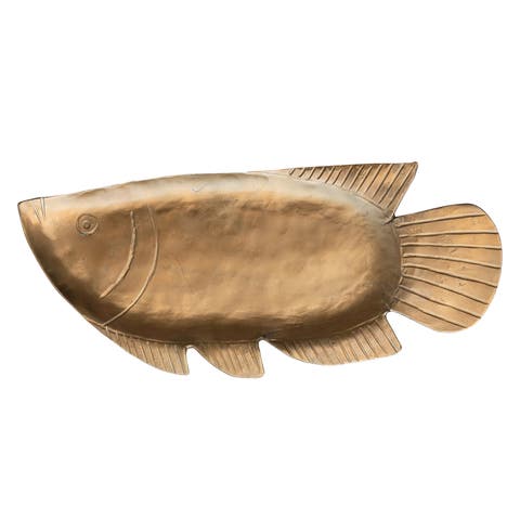 Metal Fish Shaped Tray, Antique Gold Finish