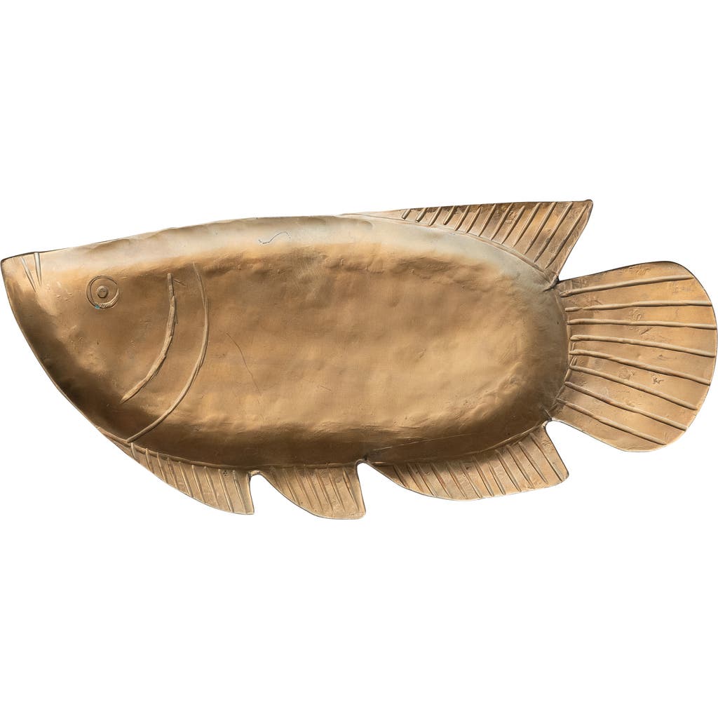 Storied Home Metal Fish Shaped Tray, Antique Gold Finish