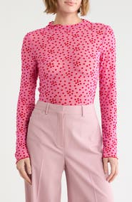 LUV BETSEY Flocked Funnel Neck Top