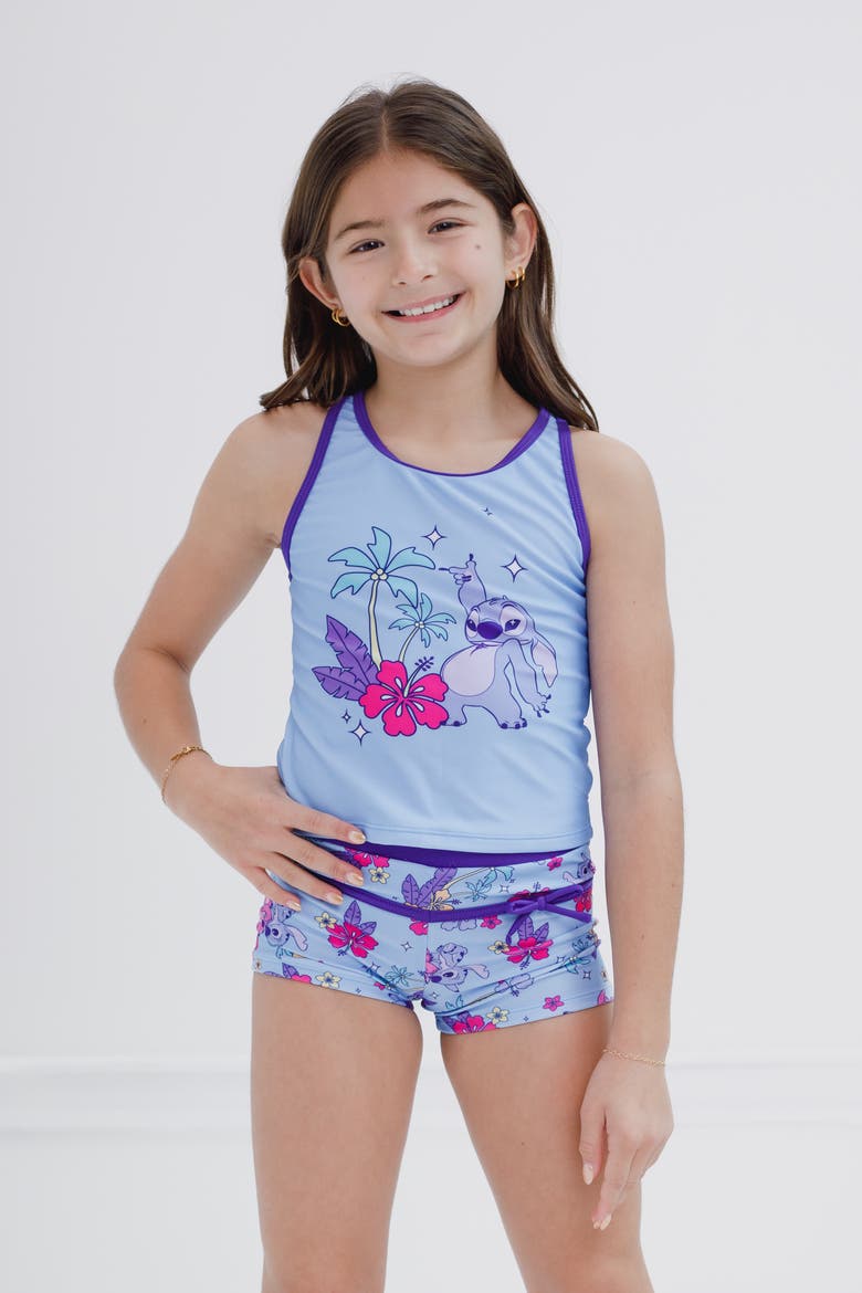 Lilo & Stitch Swimwear 2-Piece Tankini and Swim Shorts Set, Alternate, color, Stitch Angel Sky Blue