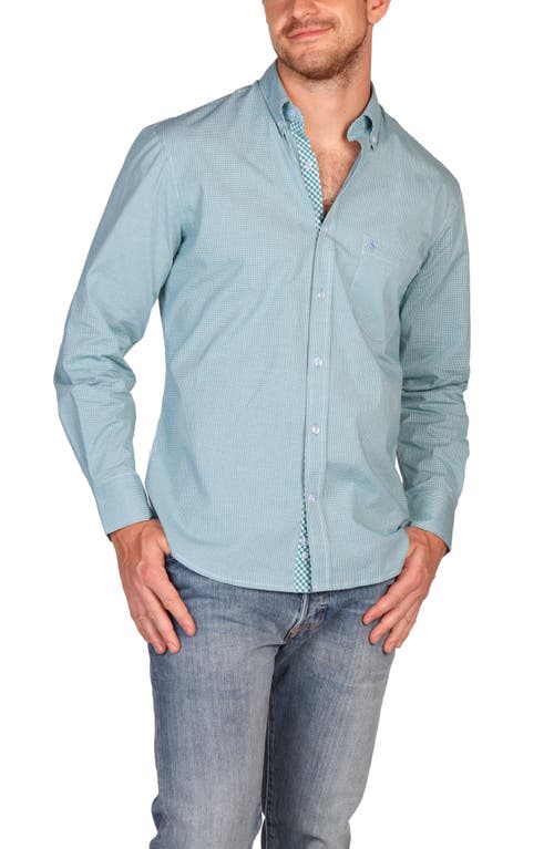 Tailorbyrd Signature Gingham Print Performance Button Down Shirt In Blue