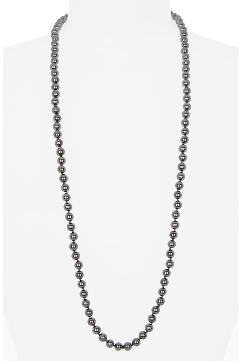 Faux Pearl Long Necklace, Alternate, color, DARK GREY