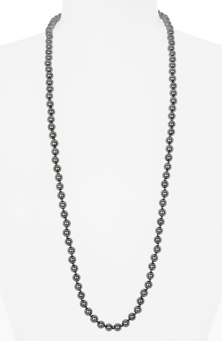 Kenneth Jay Lane Faux Pearl Long Necklace, Alternate, color, Dark Grey