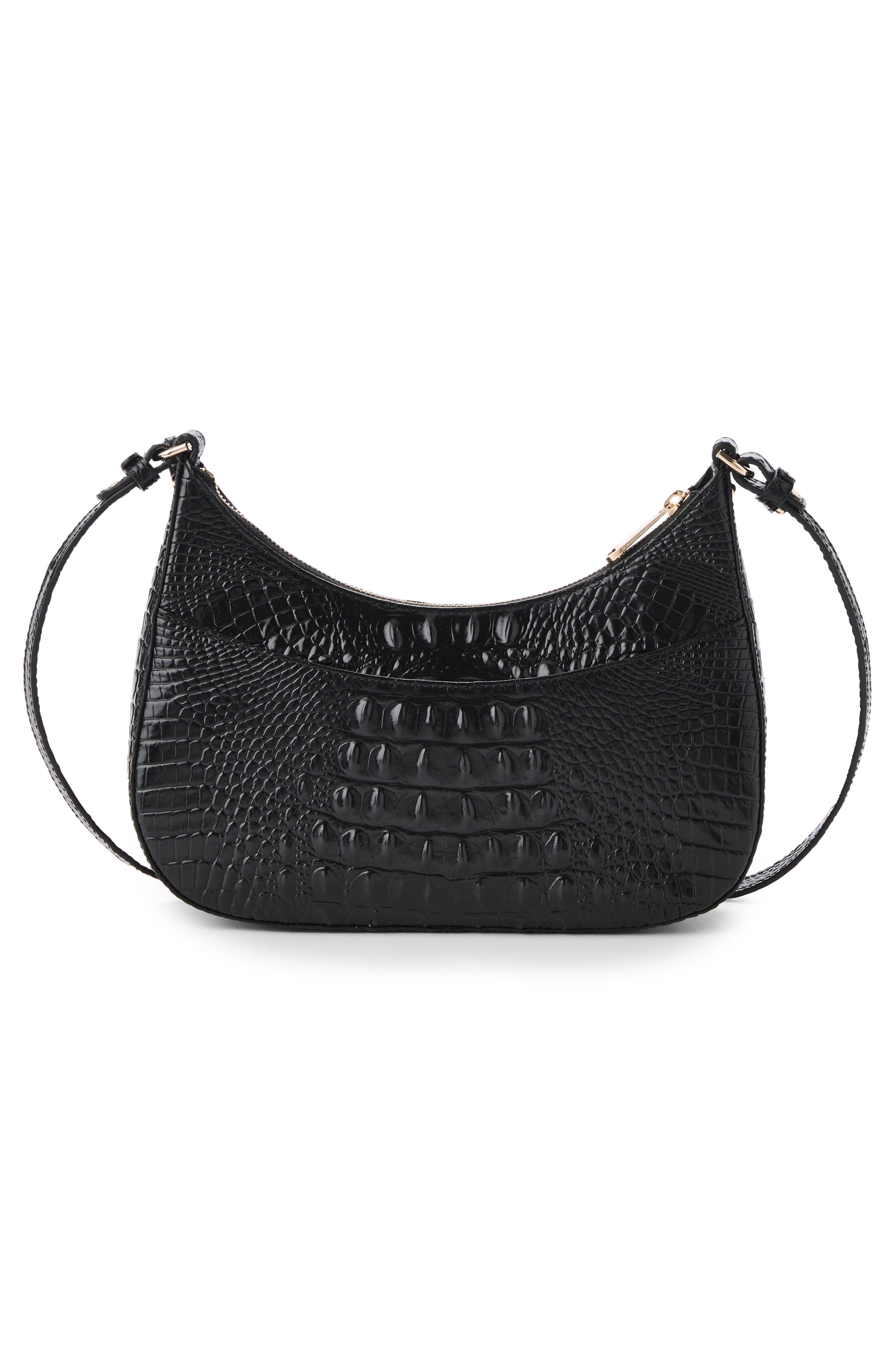 Small Stephie Croc Embossed Leather Crossbody Bag, Alternate, color, BLACK