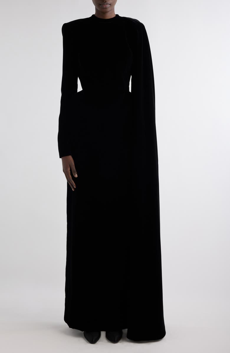 Balenciaga Padded Long Sleeve Velvet Gown, Alternate, color, 