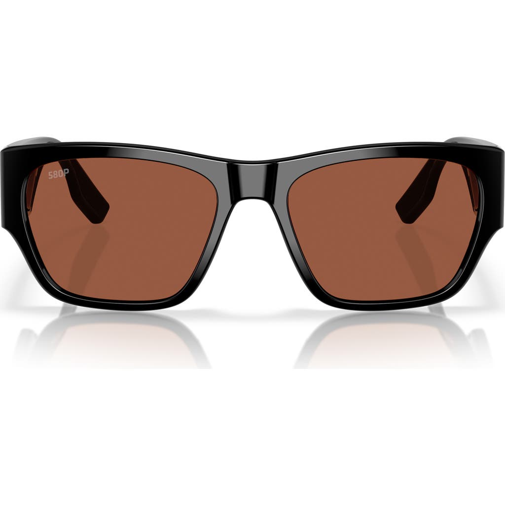 Costa Del Mar Suenos 57mm Polarized Rectangular Sunglasses In Black/copper 580p