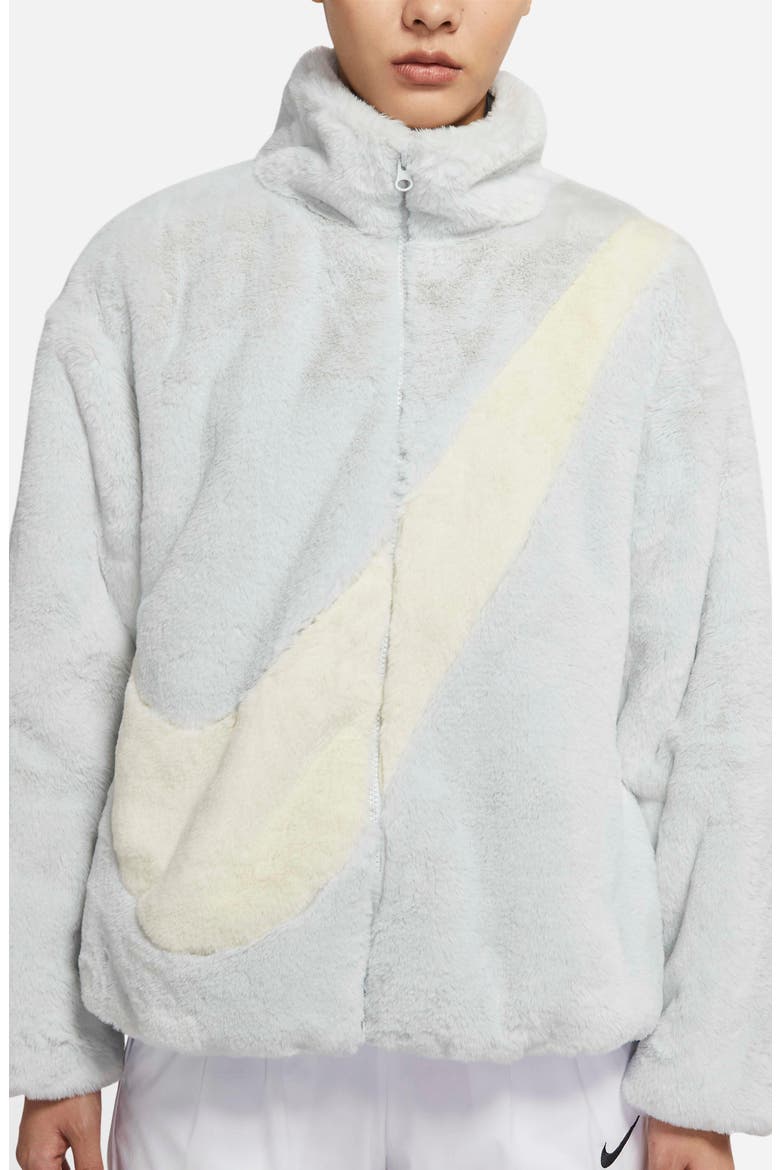 Sportswear Faux Fur Swoosh Jacket, Alternate, color, PHOTON DUST/ CASHMERE