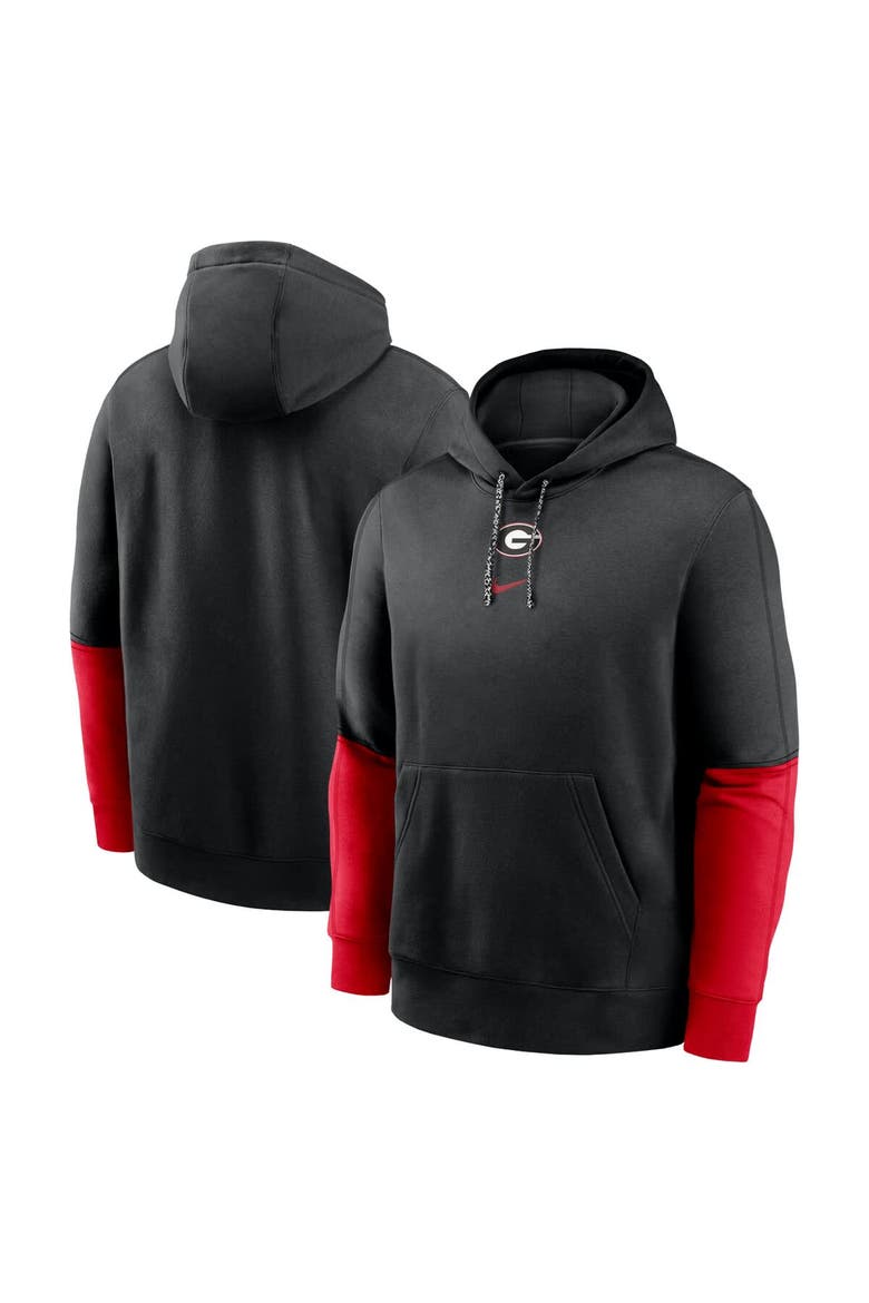 Men's Nike Black/Red Georgia Bulldogs 2024 Sideline Club Pullover Hoodie, Main, color, Black