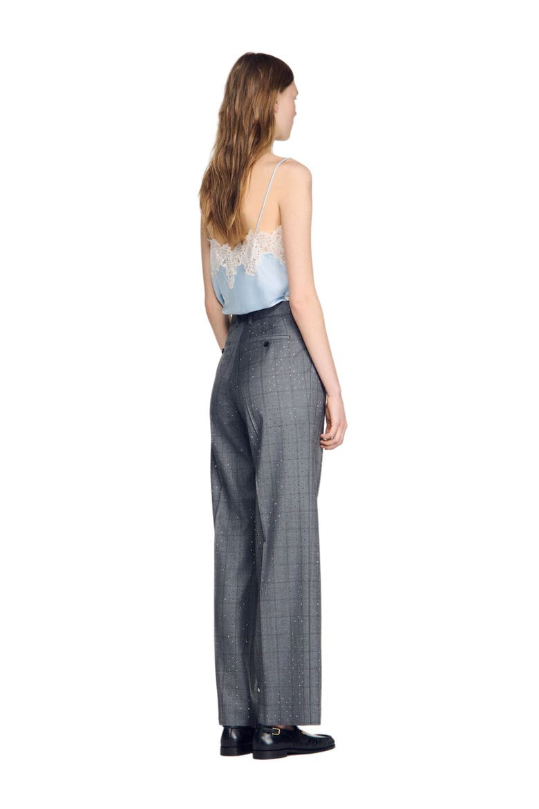 Rhinestone check wool trousers, Alternate, color, Dark grey