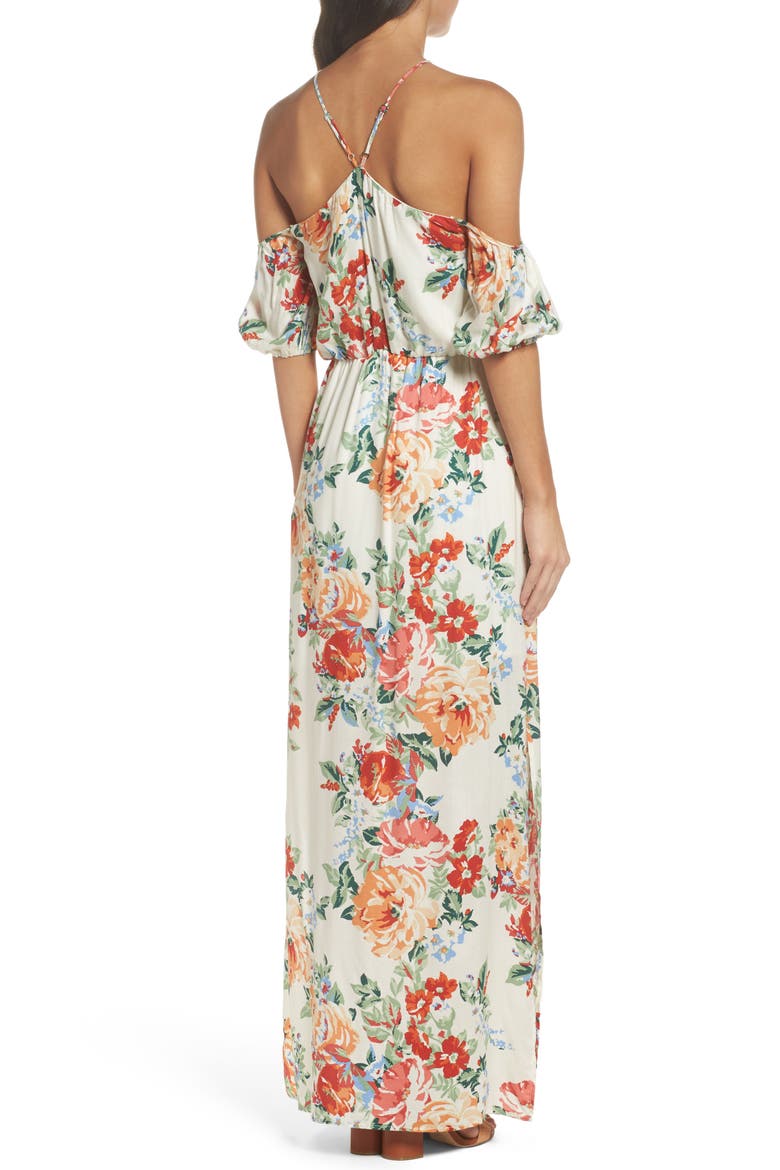 Cold Shoulder Blouson Dress, Alternate, color, IVORY FLORAL