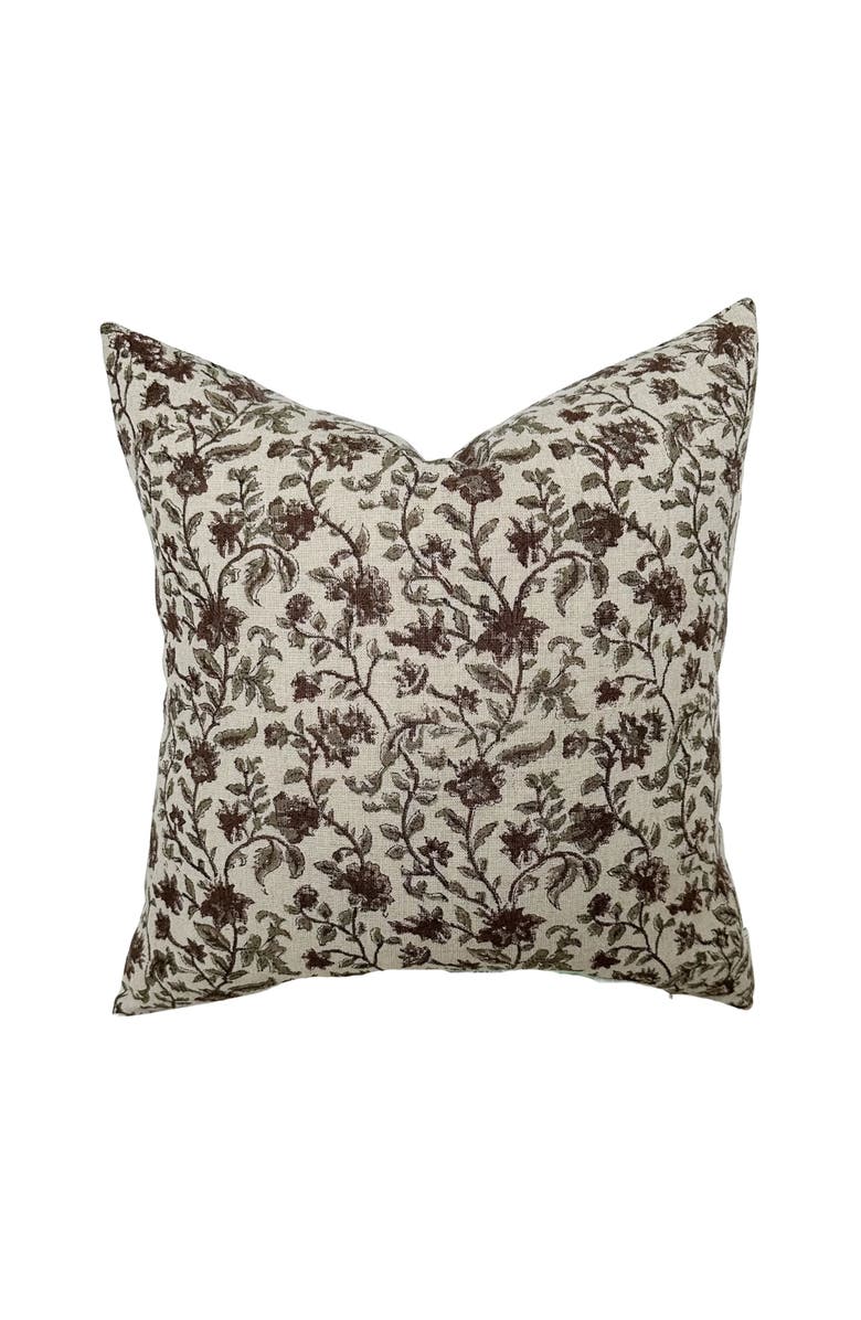 Linen & James Bridgitt Deep Rose & Sage Floral Pillow Cover, Main, color, Tan