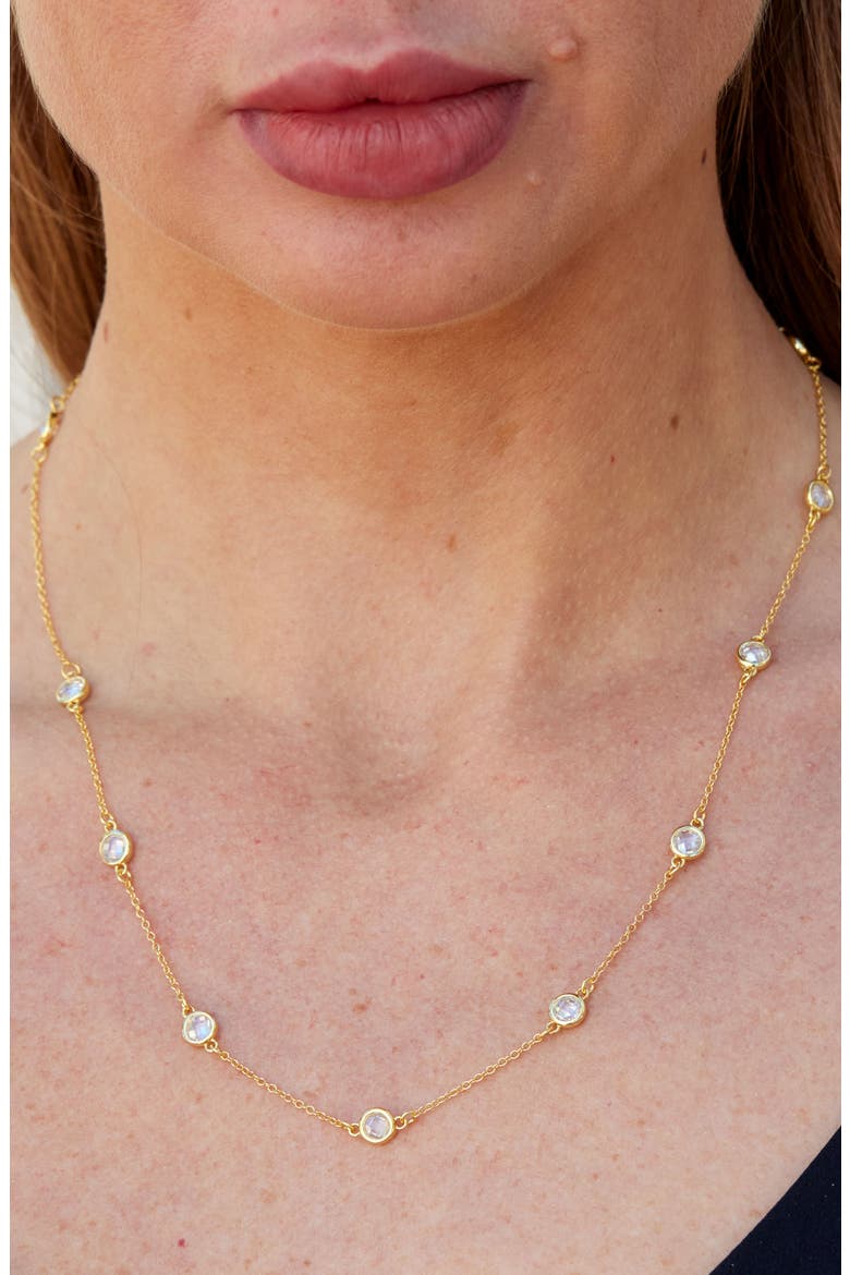 CZ Station Chain Necklace, Alternate, color, YELLOW GOLD