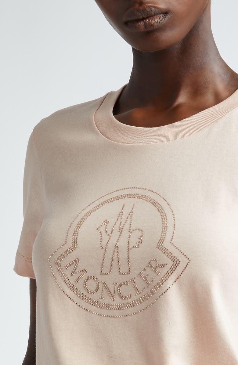 Moncler Slim Fit Bell Logo Crystal Embellished Cotton T-Shirt, Alternate, color,