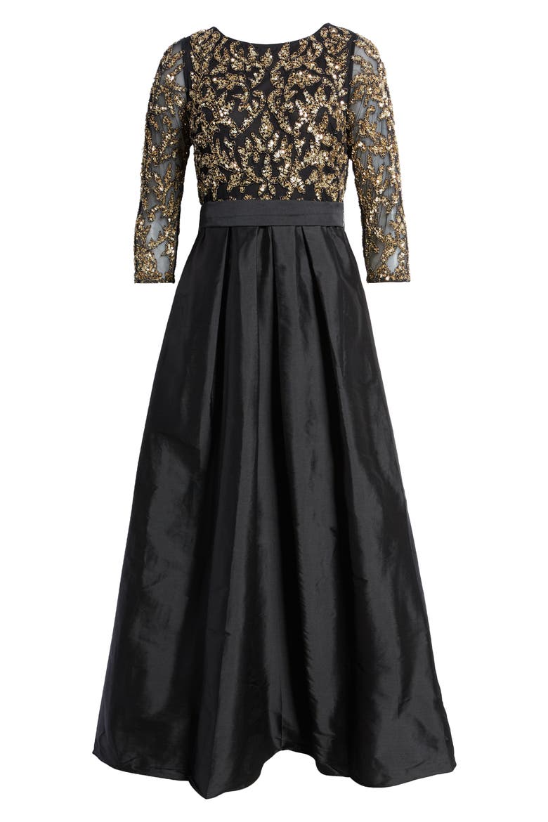 Sequin Bodice Gown, Alternate, color, BLACK/ GOLD