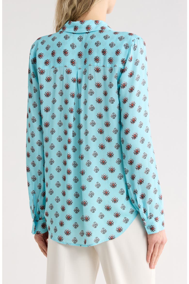 Holly Print Button-Up Shirt, Alternate, color, LT TURQUOISE/CORAL STONE FOULA