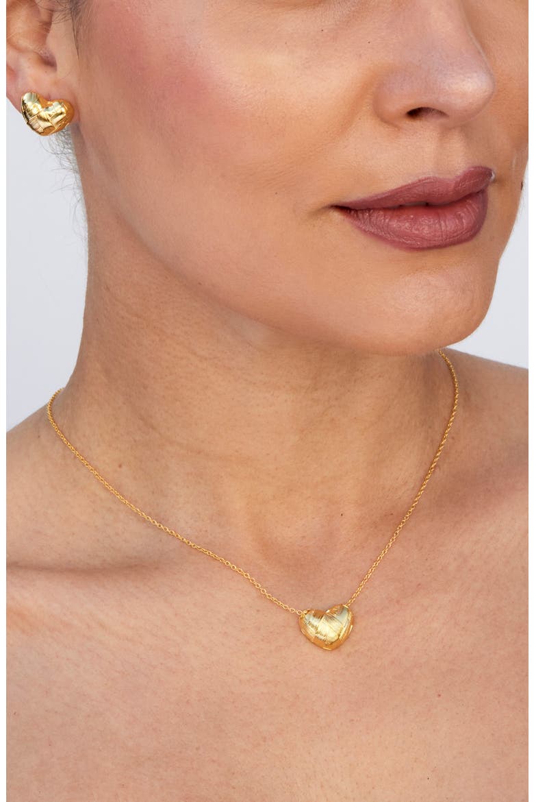 Basket Weave Wide Heart Pendnant Necklace, Alternate, color, YELLOW