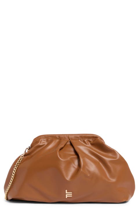 Faux Leather Kiss Lock Frame Clutch