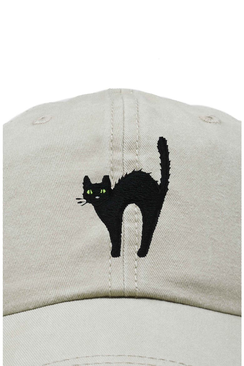 Black Cat Embroidered Casual Hat, Alternate, color, Washed Stone White