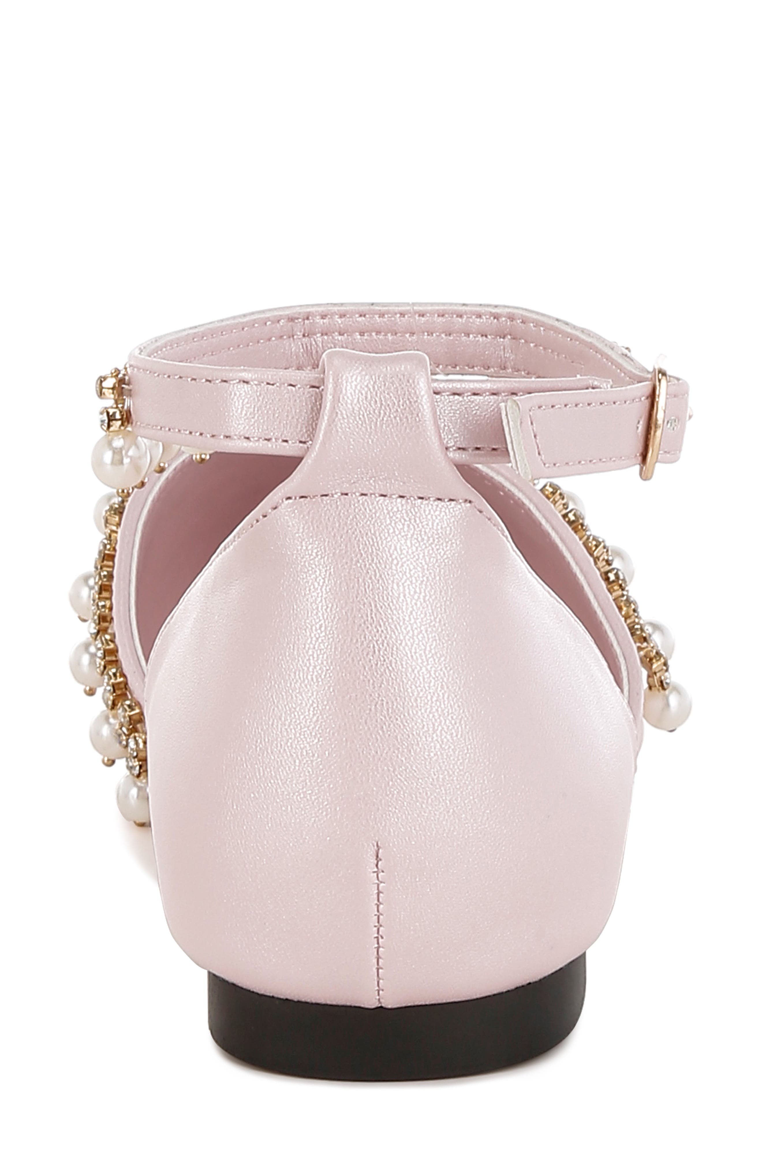 Aouva Rhinestone & Faux Pearl Almond Toe Flat, Alternate, color, PINK