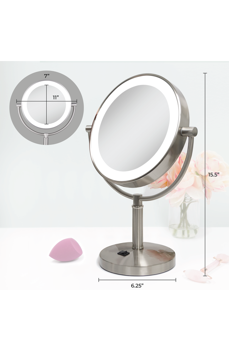 Zadro Laguna Lighted Makeup Mirror with 5X/1X Magnifications, Alternate, color, Satin Nickel