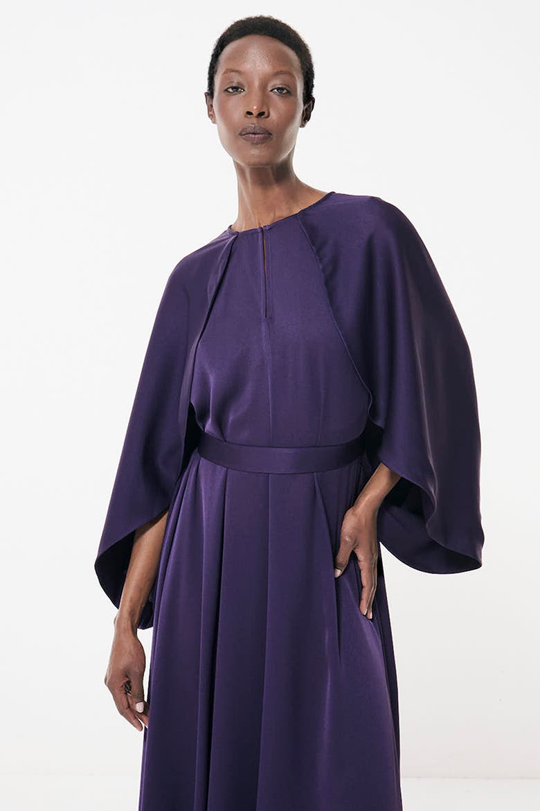 Cape Sleeve Belted Dress, Alternate, color, Dark Purple
