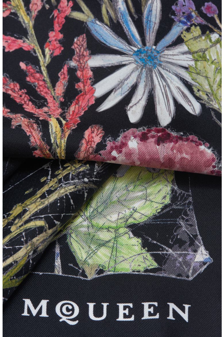 Spider Floral Silk Twill Square Scarf, Alternate, color, BLACK/ IVORY