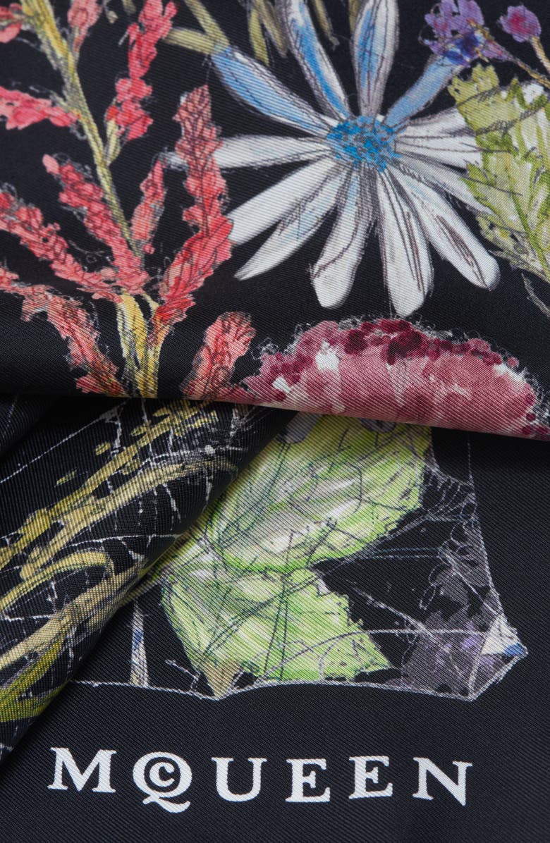 McQueen Spider Floral Silk Twill Square Scarf, Alternate, color, Black/ Ivory