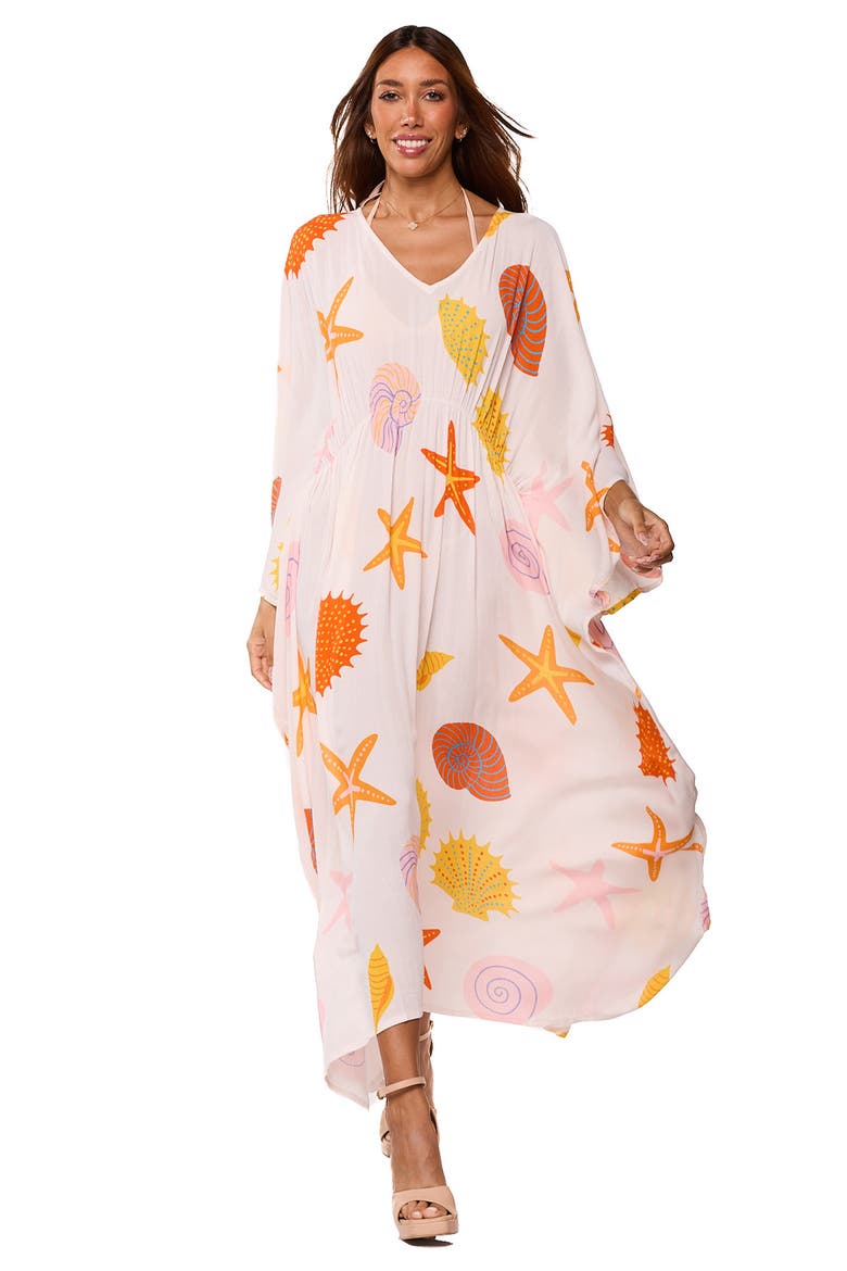 Longline Cover-Up Caftan, Alternate, color, CORAL