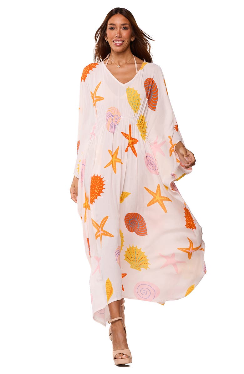 RANEES Longline Cover-Up Caftan, Alternate, color, Coral