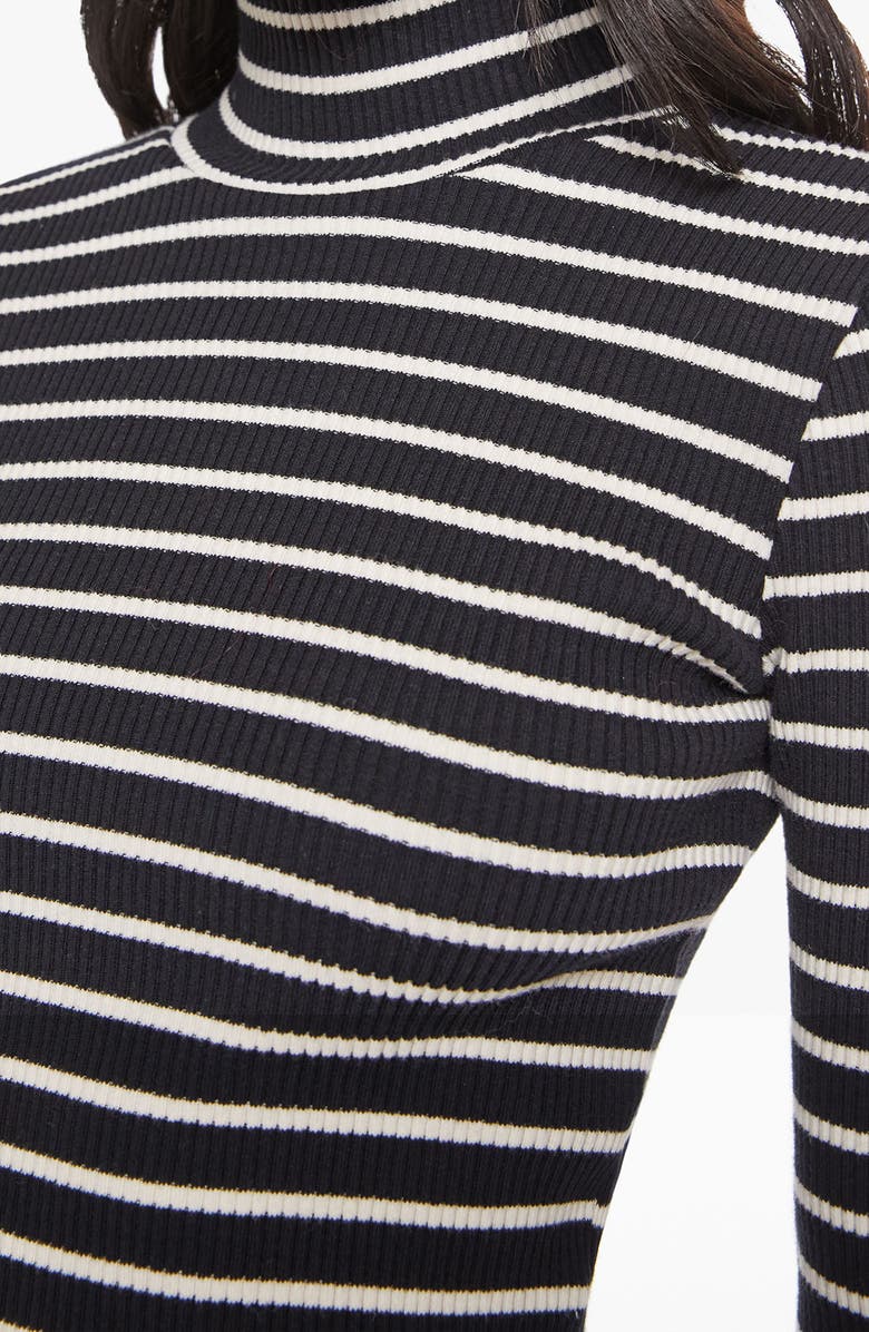 MOTHER The Long Sleeve Hickey Mock Neck Top, Alternate, color, Black And White Stripe