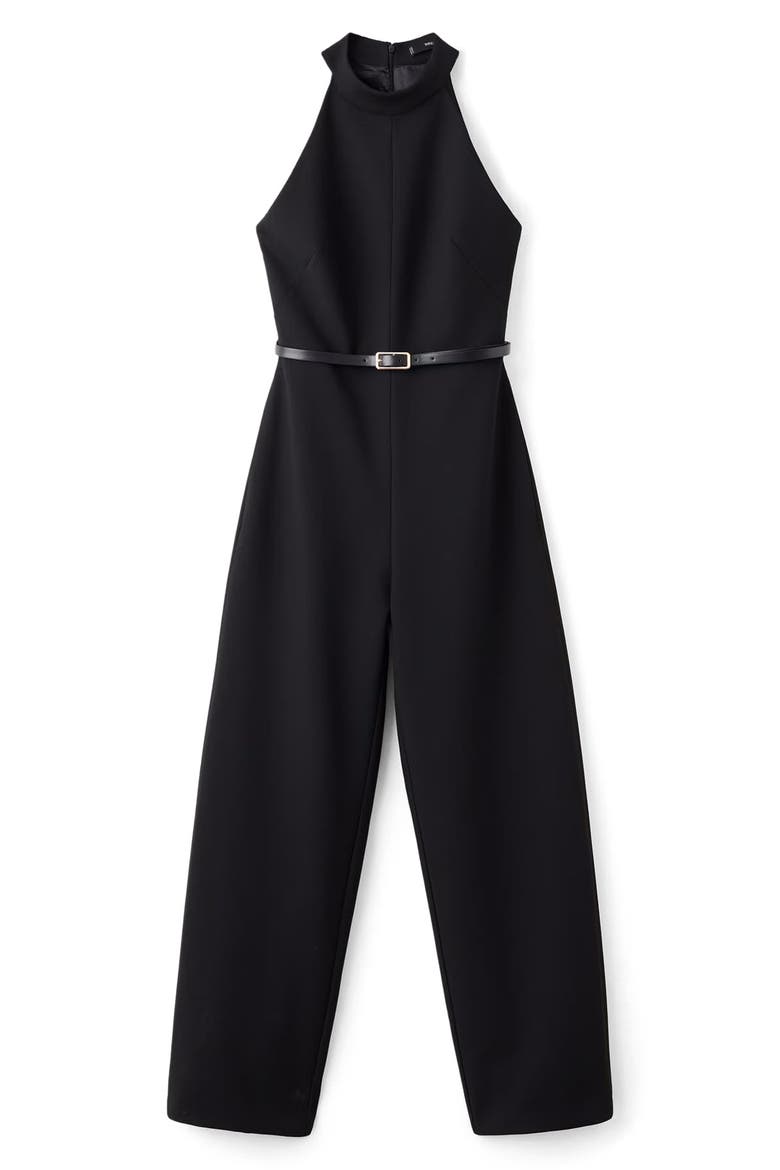 Cutaway Sleeveless Jumpsuit, Alternate, color, BLACK