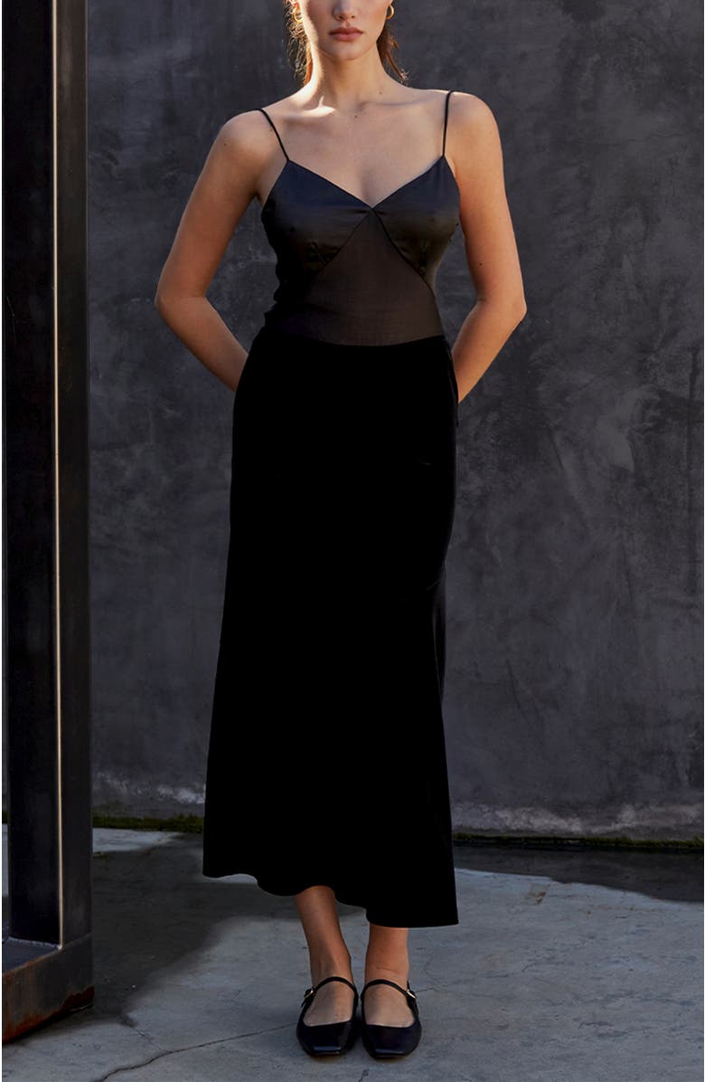 CRESCENT Mixed Media Midi Dress, Alternate, color, 