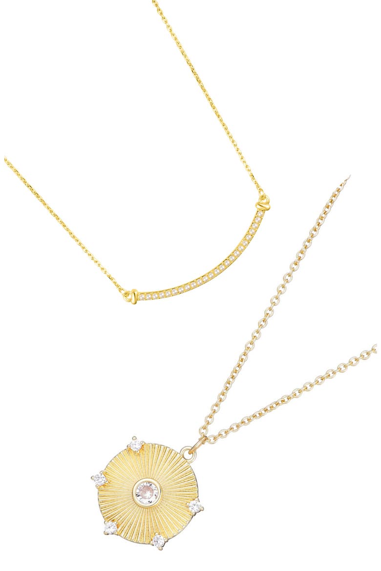 Set of Freshwater Pearl Curved Bar & Pendant Necklaces, Main, color, GOLD
