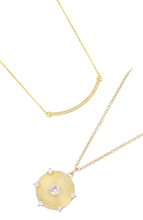 Set of Freshwater Pearl Curved Bar & Pendant Necklaces