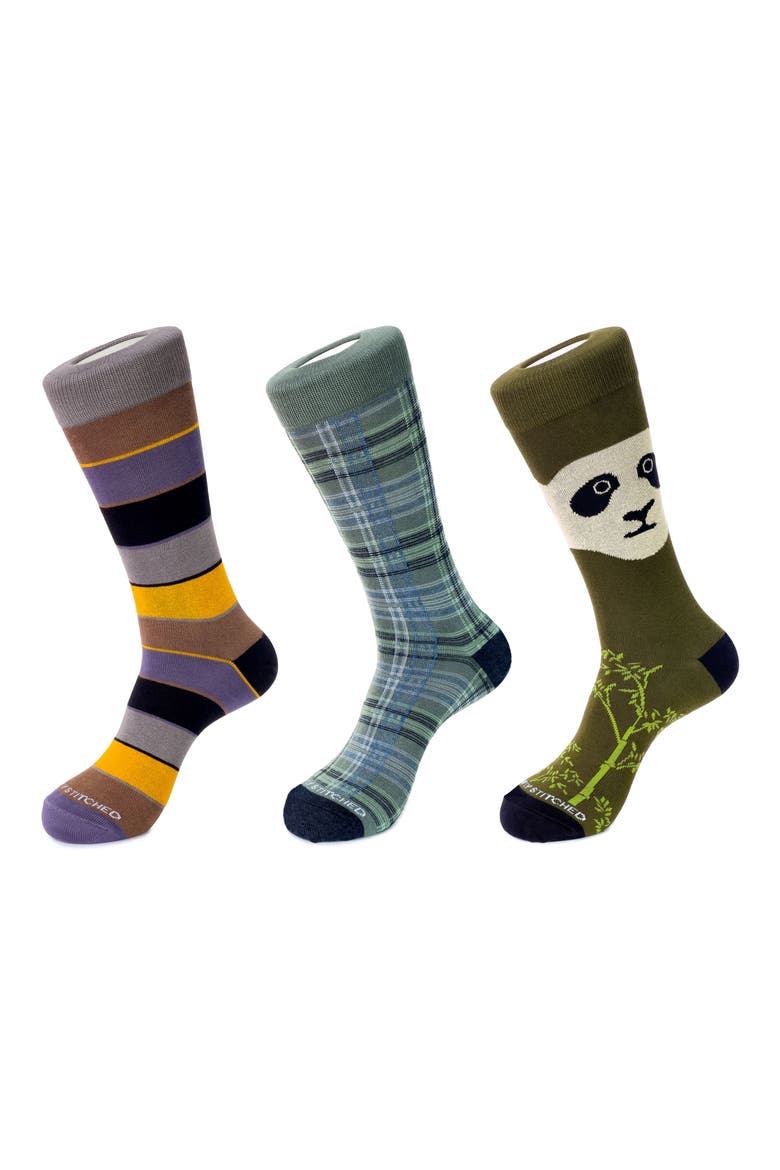3-Pack Assorted Crew Socks, Main, color, GREEN GREY