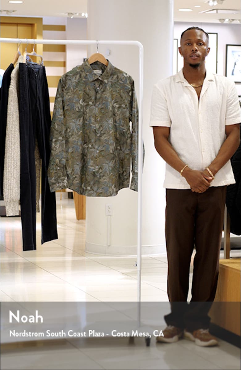Julian Shaped Fit Leaf Print Button-Up Shirt, sales video thumbnail