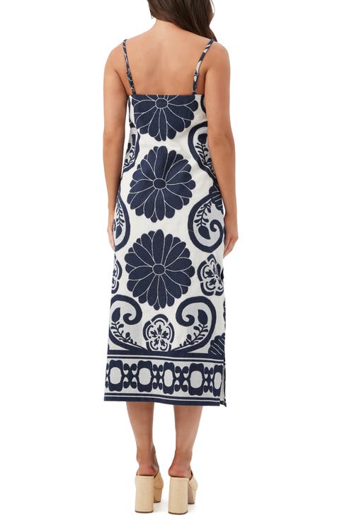 Trina Turk Marita 3 Printed Square Neck Midi Dress In Multi