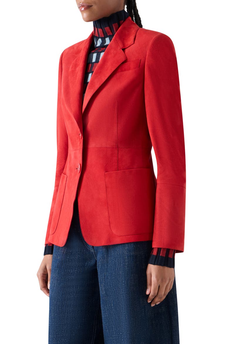 Tailored Suede Blazer, Alternate, color, RUSTY RED