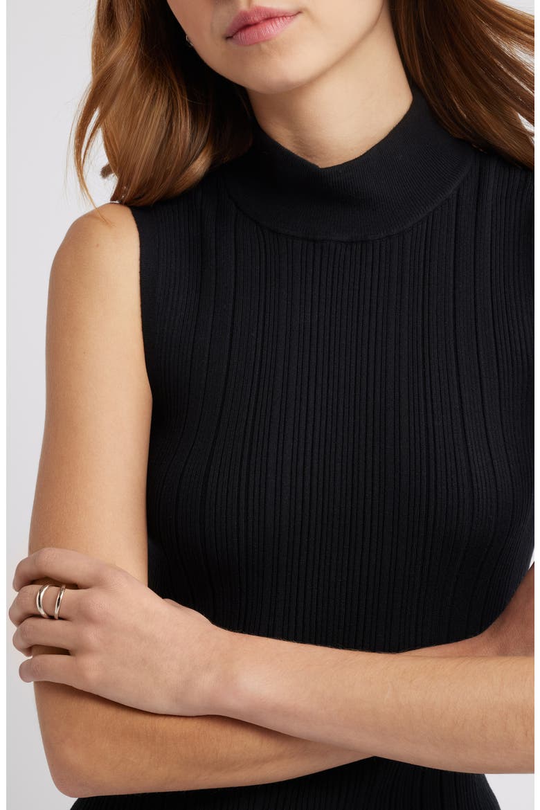 Sculpt Mock Neck Rib Midi Dress, Alternate, color, BLACK