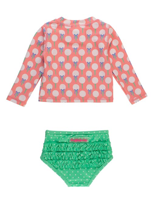 Rufflebutts Girls Upf50+ Long Sleeve Zipper Rash Guard 2-piece