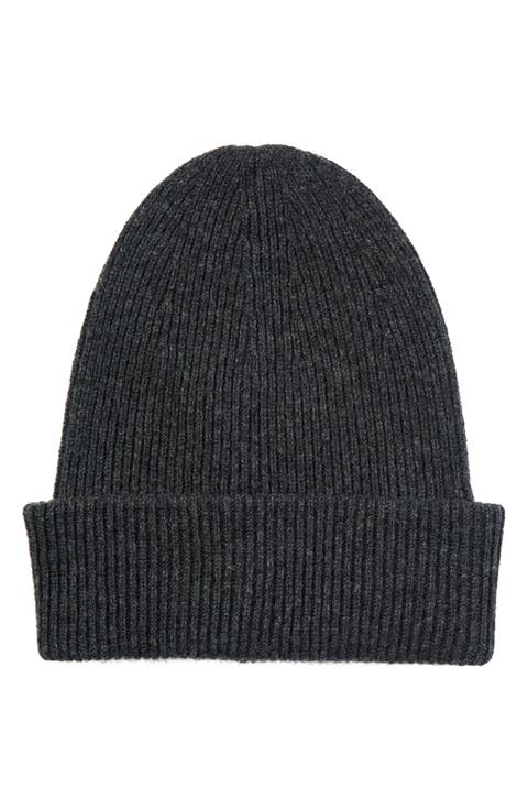 Ribbed Cashmere Double Cuff Beanie