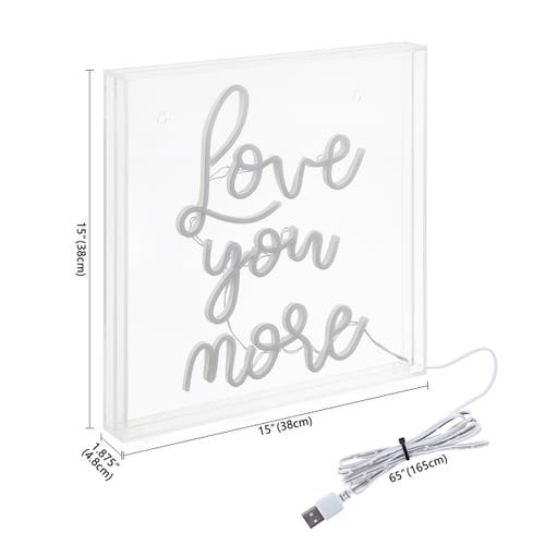 Jonathan Y Love You More 15" Square Contemporary Glam Acrylic Box Usb Operated Led Neon Light In White